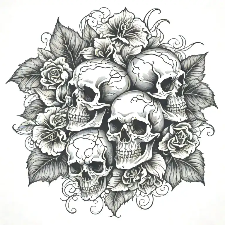 Skulls And Roses Hibiscus Flower Intertwined