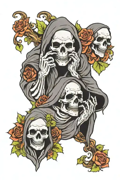 Hear No Evil See No Evil Speak No Evil Floral Grim Reaper