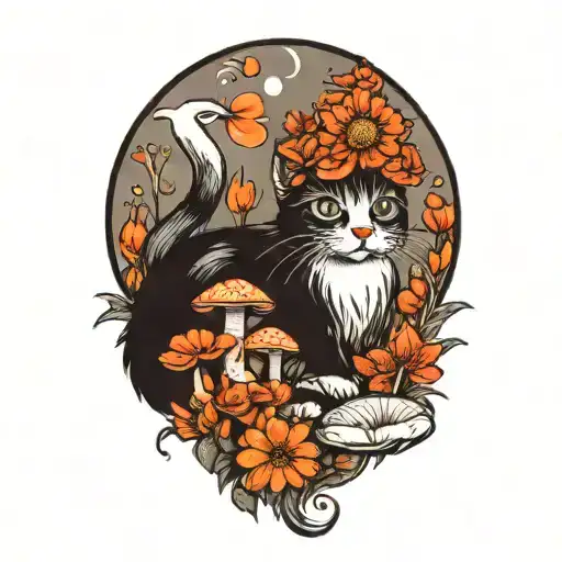 Hippie Cat And Mushrooms