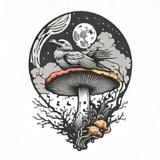 Colorful Mushroom With Ravens And Moon