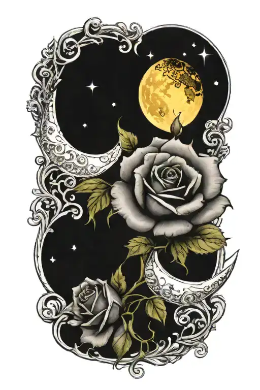 Blue Rose And Moon