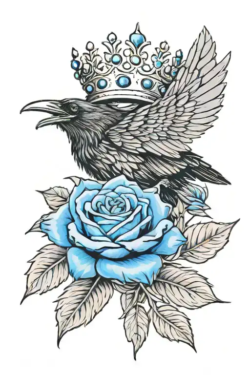 Raven Wearing Crown With Blue Rose And Skull