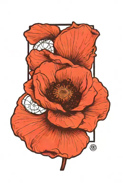 Poppy Flower With Glyph Symbol Incorporated