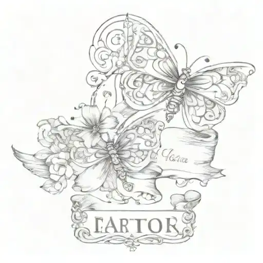 Butterflys And Two Banners For Names Intertwined
