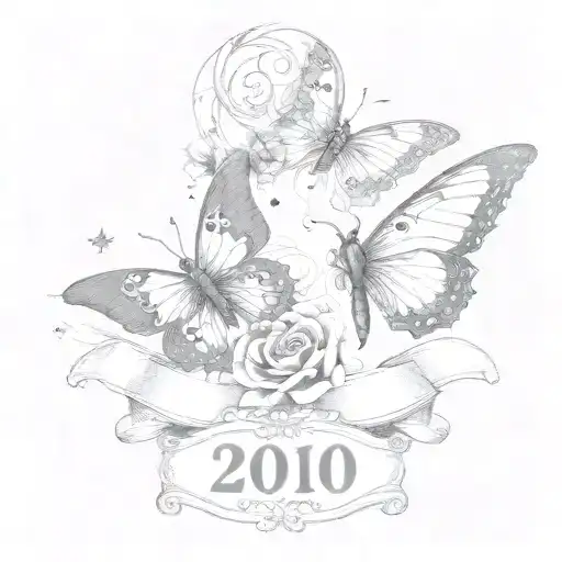 Butterflys And Two Banners For Names Intertwined