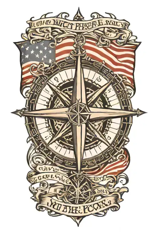 Nautical Star Compass With American Flag With We The People Written In Old English Script