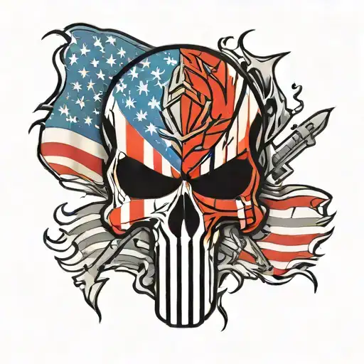 American Flag Punisher Skull With Chevrons Under It