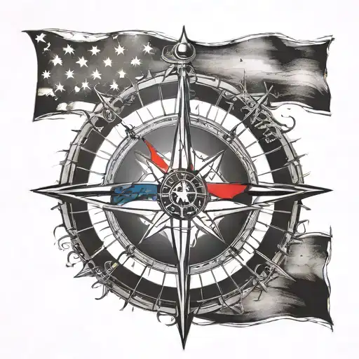 Nautical Compass American Flag