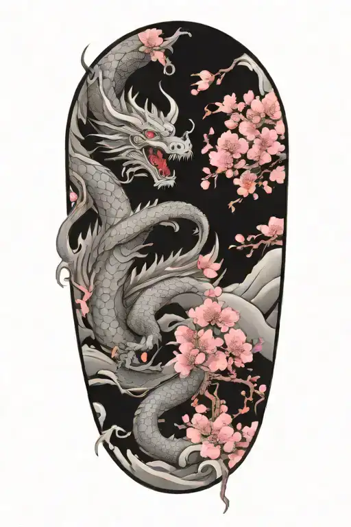 Dragon With Clouds And Cherry Blossom