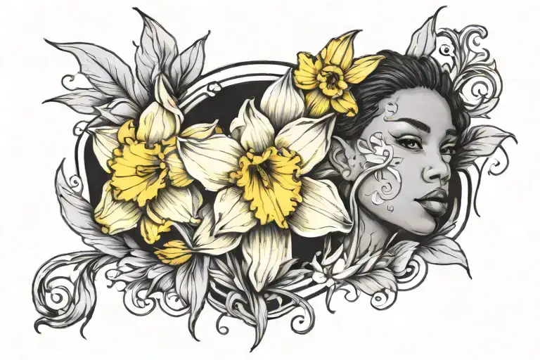 Daffodils And Black Women Face