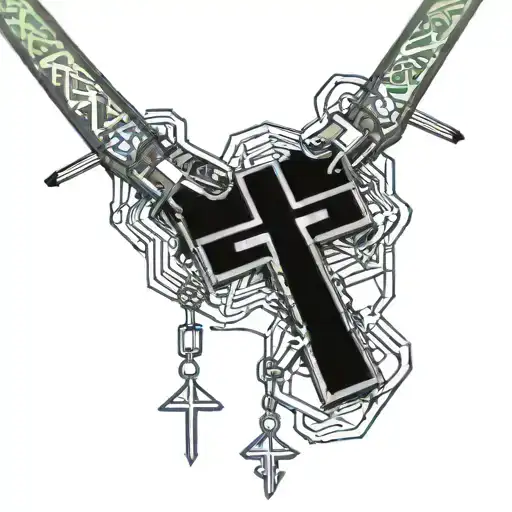 Psycho Gothic Punk Lighting Striking Down On A Cross Necklace Being Held Together By Hands Praying