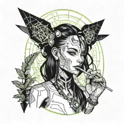 Badass Cyberpunk Girl Smoking Weed