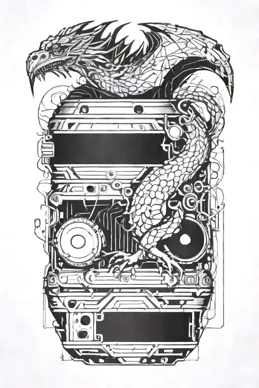 A Dragon Wrapping Itself Around A Giant Speaker That Has Soundwaves Coming Out Of Them
