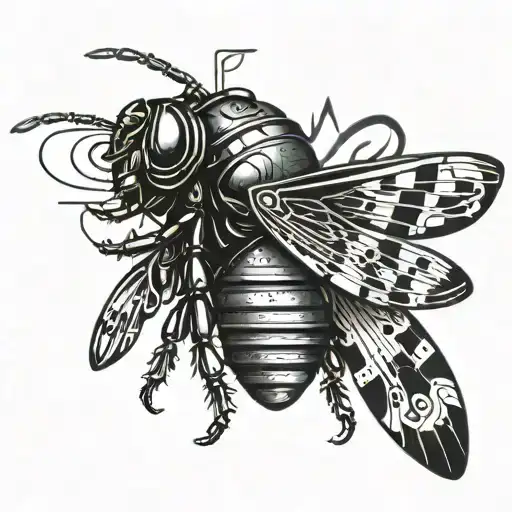 Black Grey Cicada Tattoo Design Incorporating Musical Notes