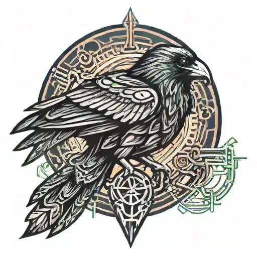Cyberpunk Norse Raven Emblem