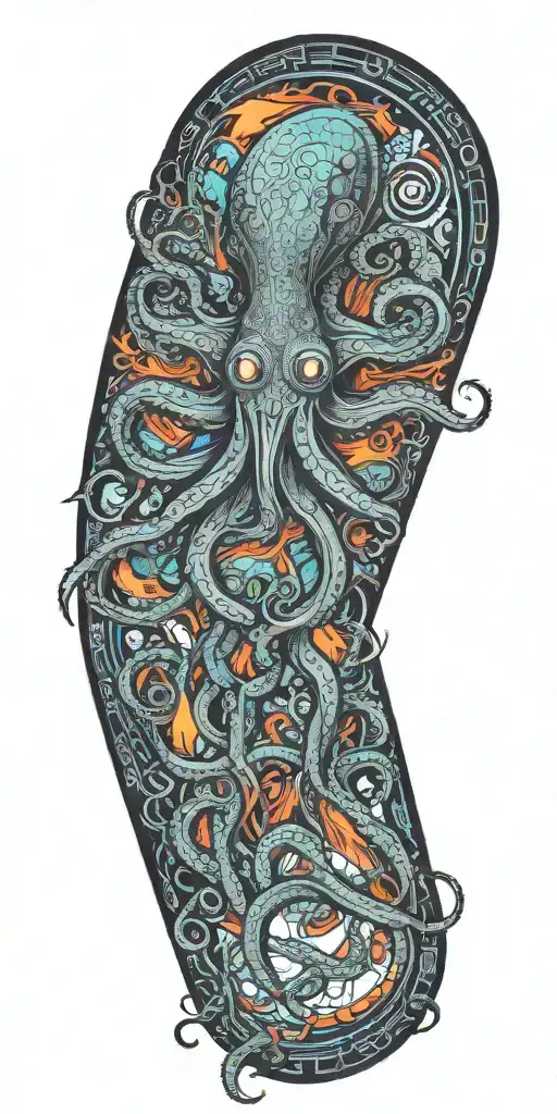 Gothic Octopus Wrapped Around A Tree Full Of Birds And Wind Blowing Through Fire