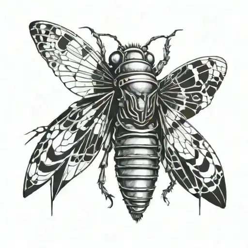 Black Grey Cicada Tattoo Design Incorporating Musical Notes