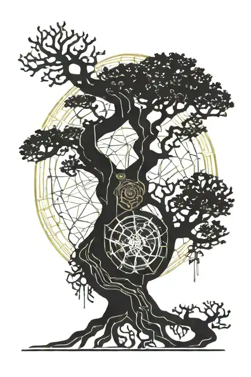 Cyberpunk Yggdrasil Tree Silhouette