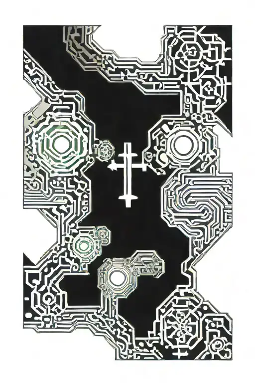 A Cyberpunk Tattoo Sleeve Design With Celtic Cross And Celtic Style