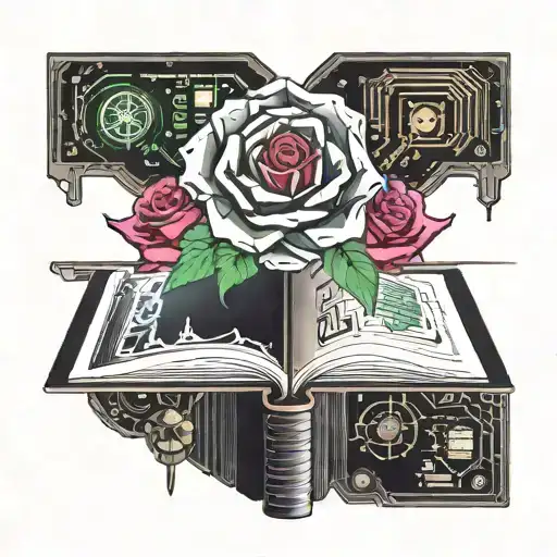 Open Book With Motherboard Connectors And A Crystal Rose Coming Out Of Inside It