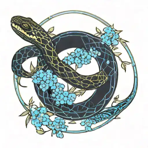 Ouroboros Snake With Forget Me Not Flowers Blooming Inside