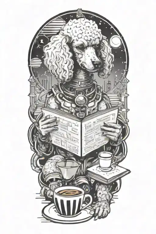 A Poodle Reading A Book With A Cup Of Coffee On The Beach
