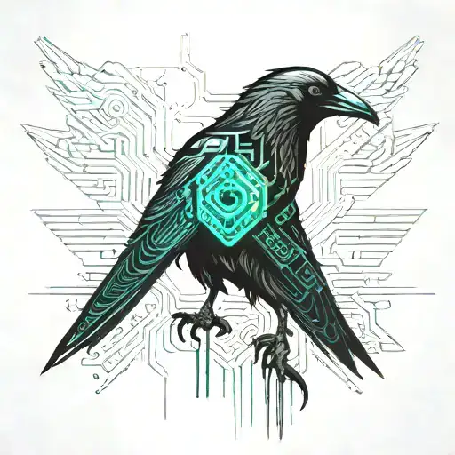 Futuristic Crow With Circuit Board Wings