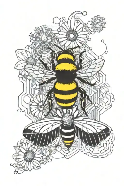 Daisy Flower And Bee Flying