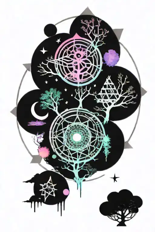 Midnight Acid Moon Trees Stars Multi Color Forming