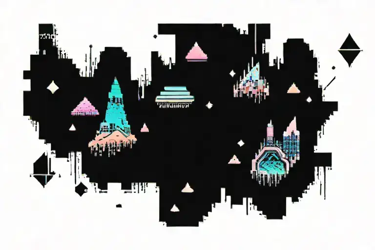 Pixelated Mountain Landscape In Cyber Punk