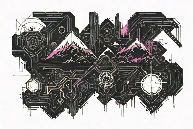 Pixelated Mountain Landscape In Cyber Punk