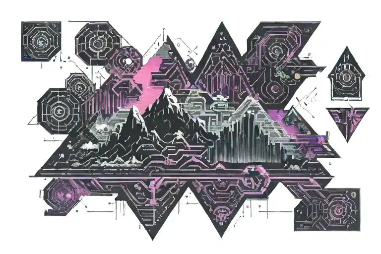 Pixelated Mountain Landscape In Cyber Punk