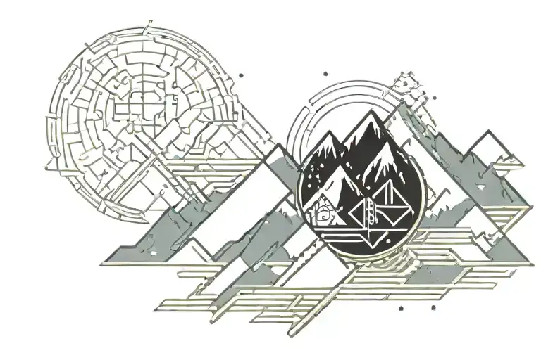 Pixelated Mountain Landscape With Cyber Sigilism