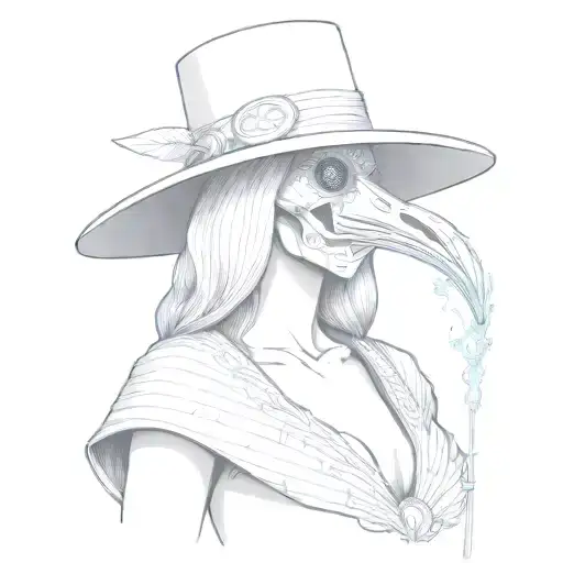 Plague Doctor Female Woman Body With Bird Skull Staff