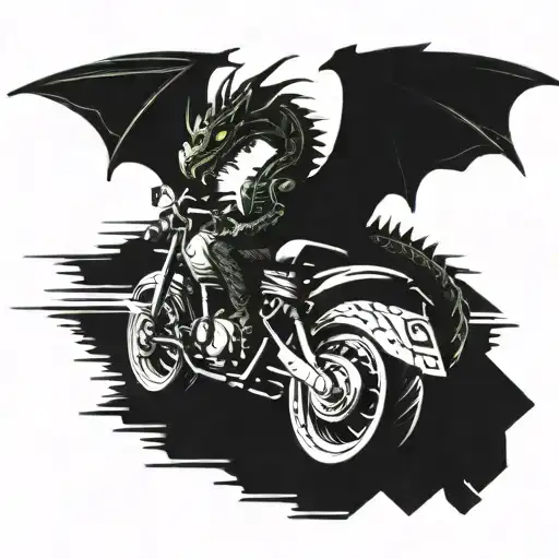 A Punk Rock Inspired Tattoo Featuring A Badass Dragon Riding A Motorcycle Down A Dark Road At Night