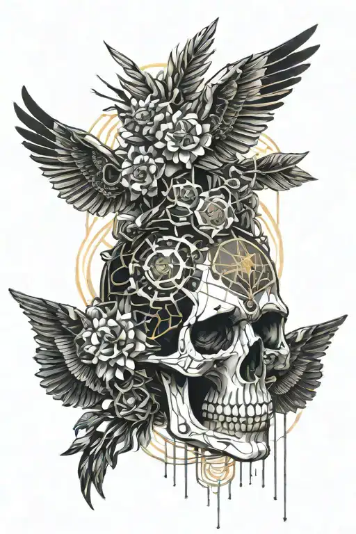 Skull Chain Wings Flower