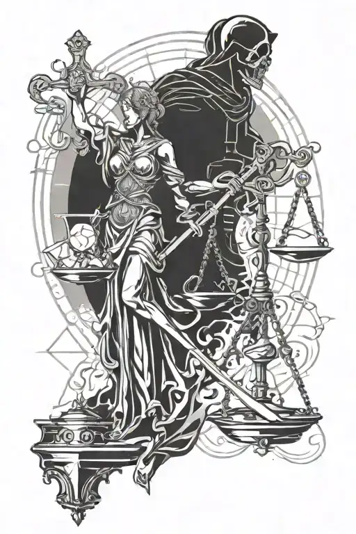 Lady Justice And Grim Reaper Silohuette