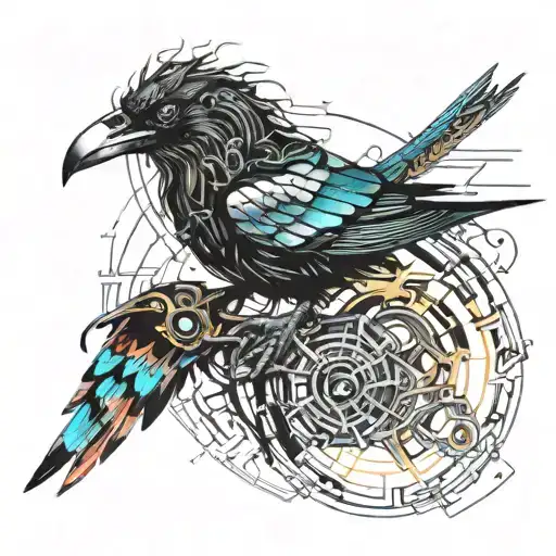 A Crow In A Birds Nest Built Of Tools Intertwined