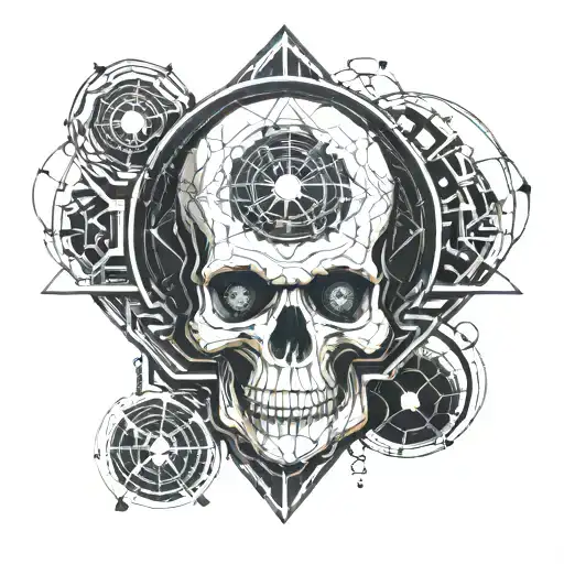 Sacred Geomatry With Skull Surrounded By Planets Orbiting