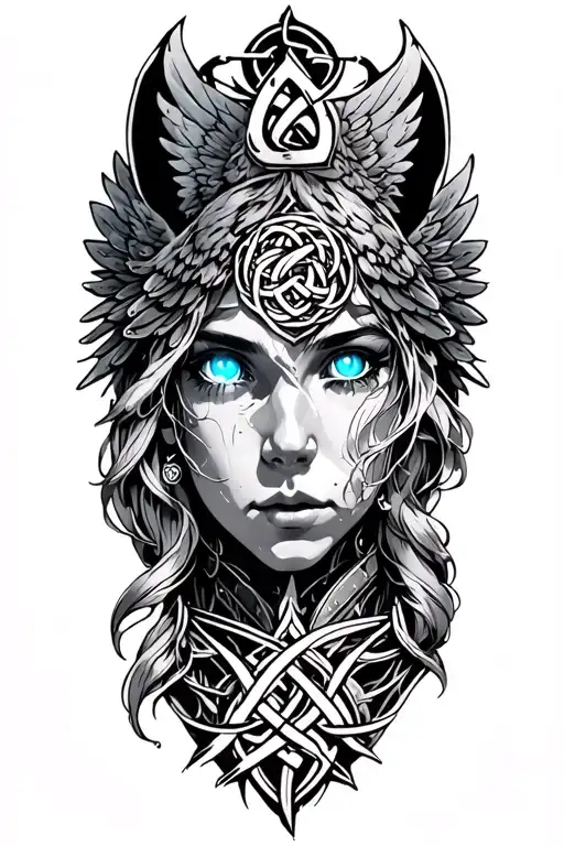 Angel With Blue Eyes On Armor Tattoo Design Featuring Celtic Trinity Knot