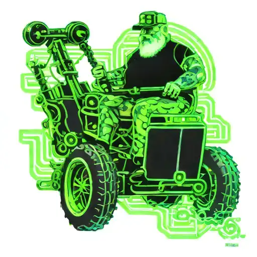 Old Fat Guy In Wife Beater Riding A John Deere Lawn Mower