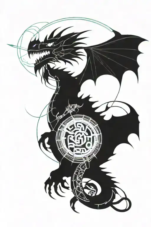 A Dragon With A Lighting Storm And The Moon Peeking Out