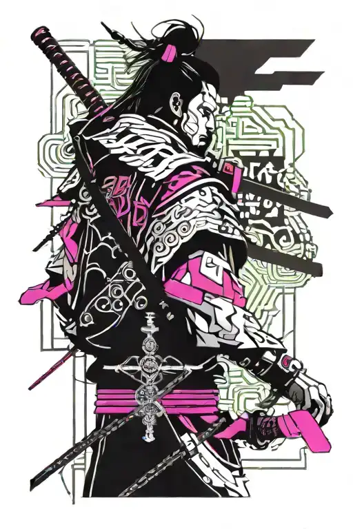 Samurai 80S Aesthetic With A Mix Of Neon And Shadows