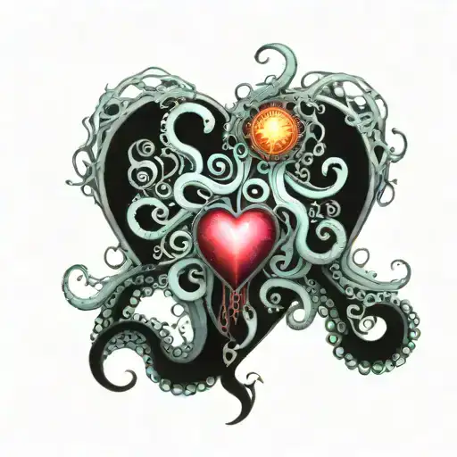 A Heart Shaped Picture Frame With Octopus Inside That Has Tenticles Coming Out