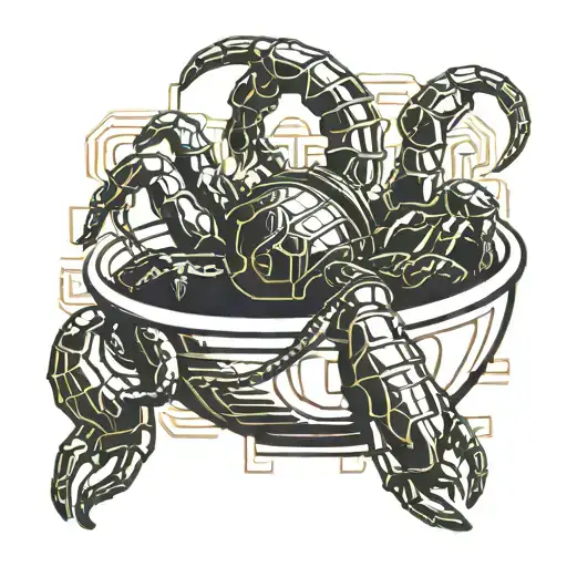 A Sleek And Modern Tattoo Of A Scorpion Sitting On A Coffee Cup With Binary Code Wrapping Around