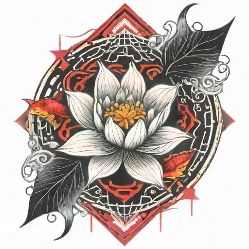 Japanese Lotus With Koi Fish Red And Black Color For Leg