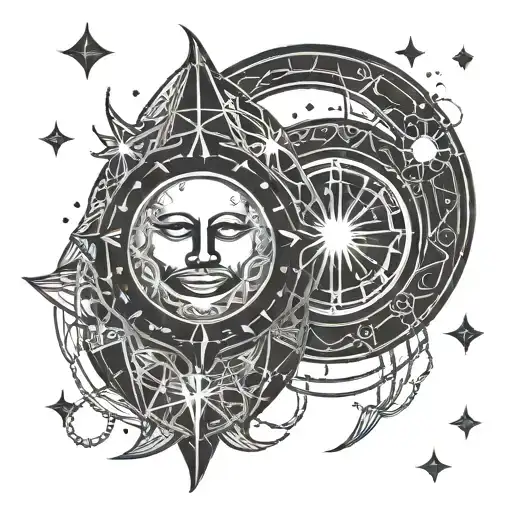 Simple Moon And Stars And Sun But Moon Is The Main