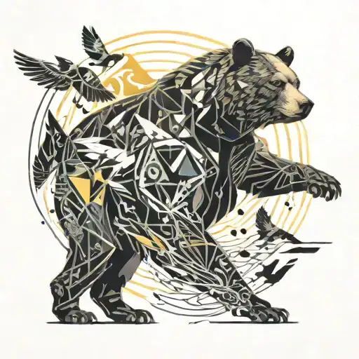 Bear With Birds Flying Away