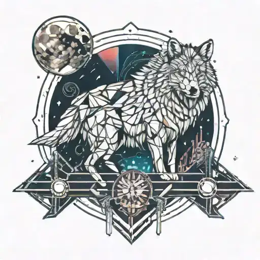 Wolf And Cardinal With A Full Moon In The Background