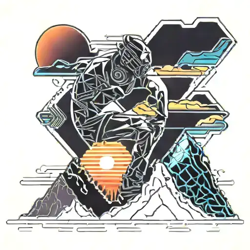 A Man Struggling To Climb Mountain With A Sunset In The Background